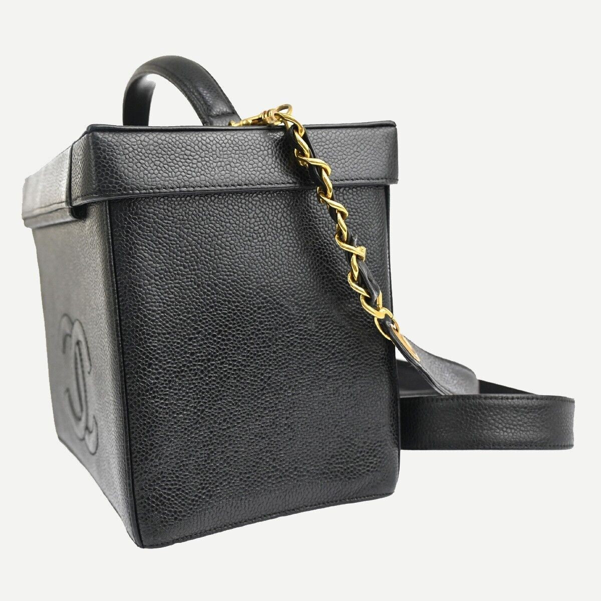 CHANEL CC Logo 2Way Vanity Shoulder Hand Bag Grained Calfskin Leather 620RJ692