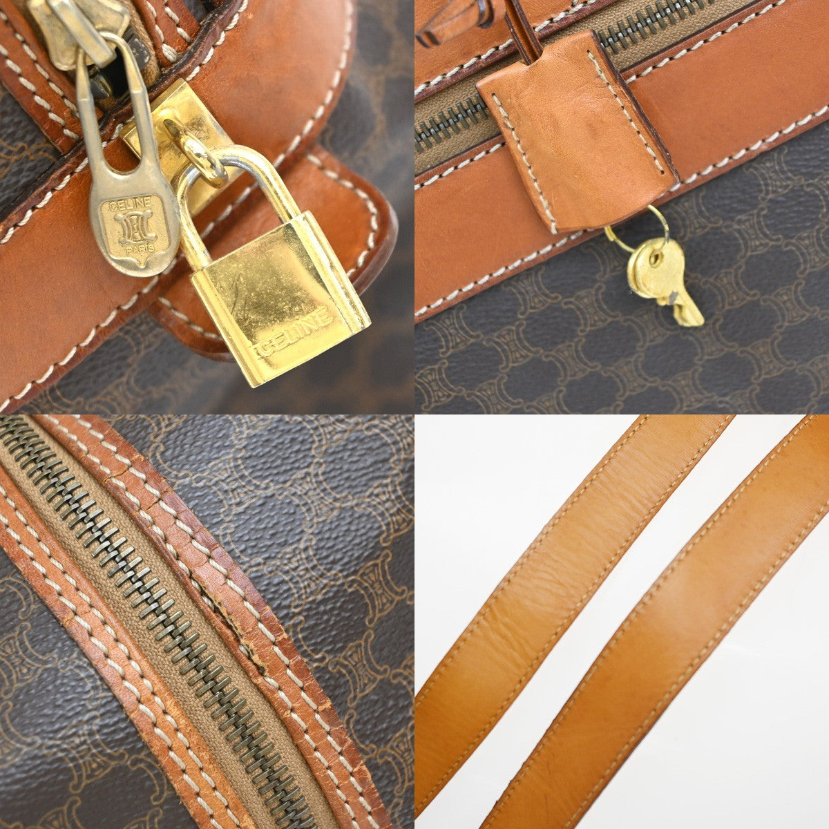 CELINE Macadam Pattern 2way Travel Shoulder Hand Bag PVC Leather Brown 33EG235