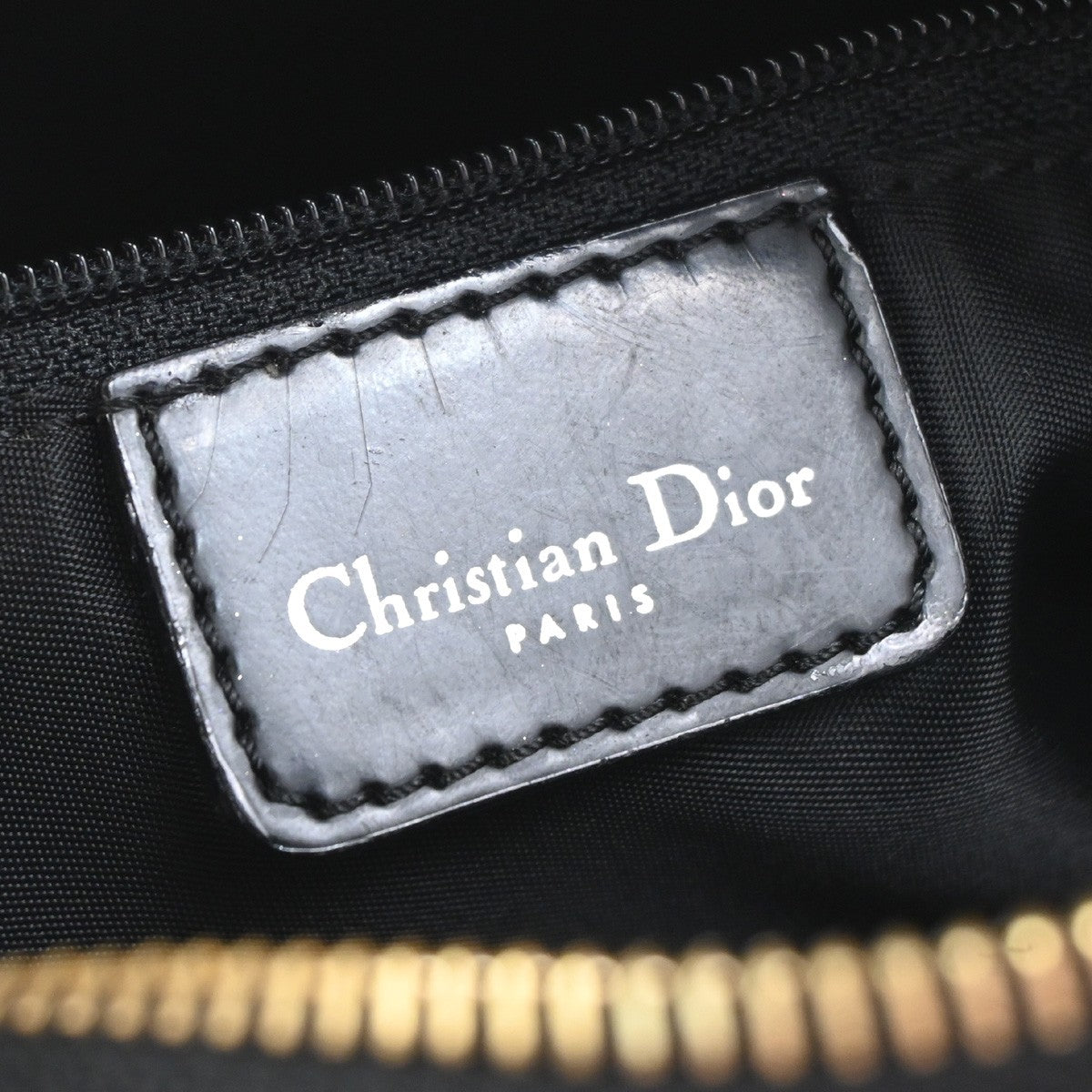 CHRISTIAN DIOR Trotter Pattern Hand Bag PVC Patent Leather Black GHW 95RQ051