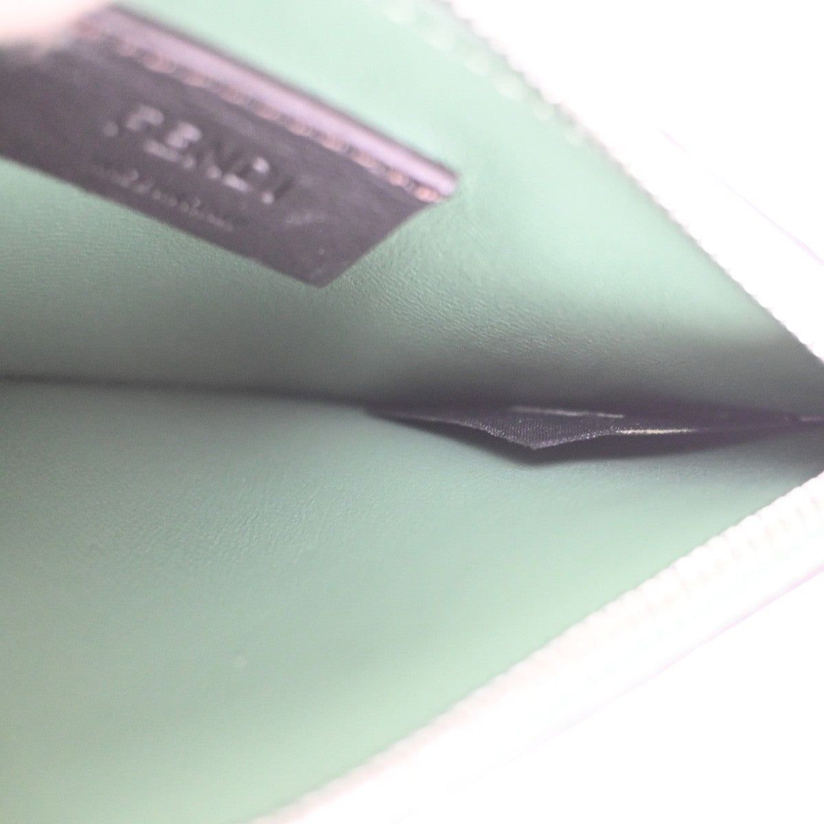 FENDI Logo Card Coin Case Compact Wallet Leather Green SHW Italy 38RL576