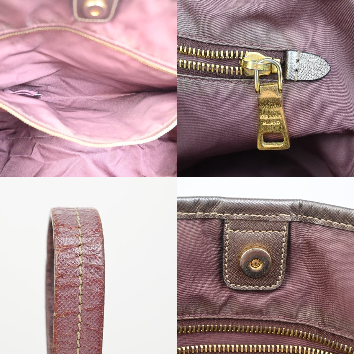 PRADA Logo Tote Shoulder Tote Bag Nylon Saffiano Leather Pink Red GHW 88KC483