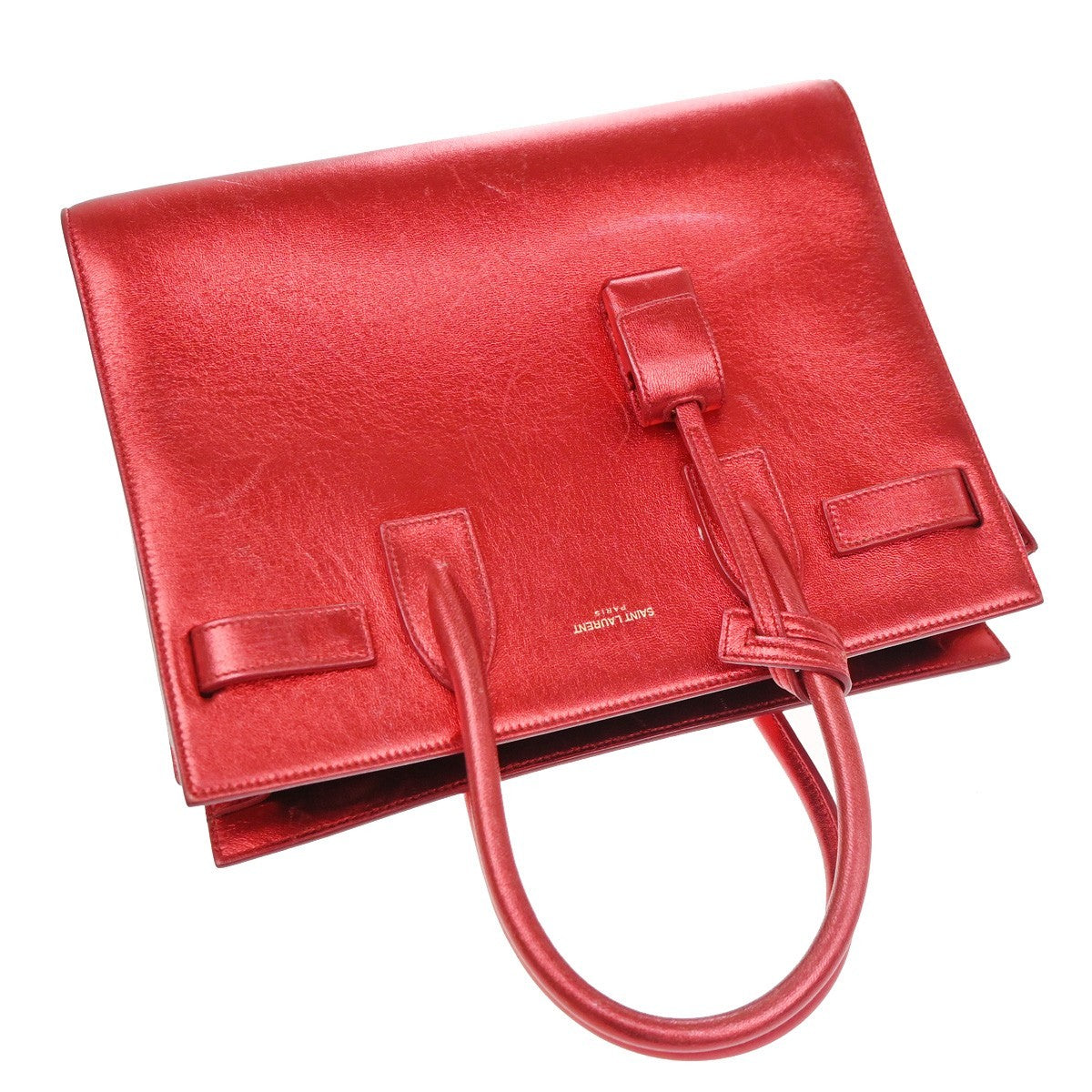 SAINT LAURENT Sac de Jour 2Way Shoulder Handbag Leather Red GHW Italy 97TA704