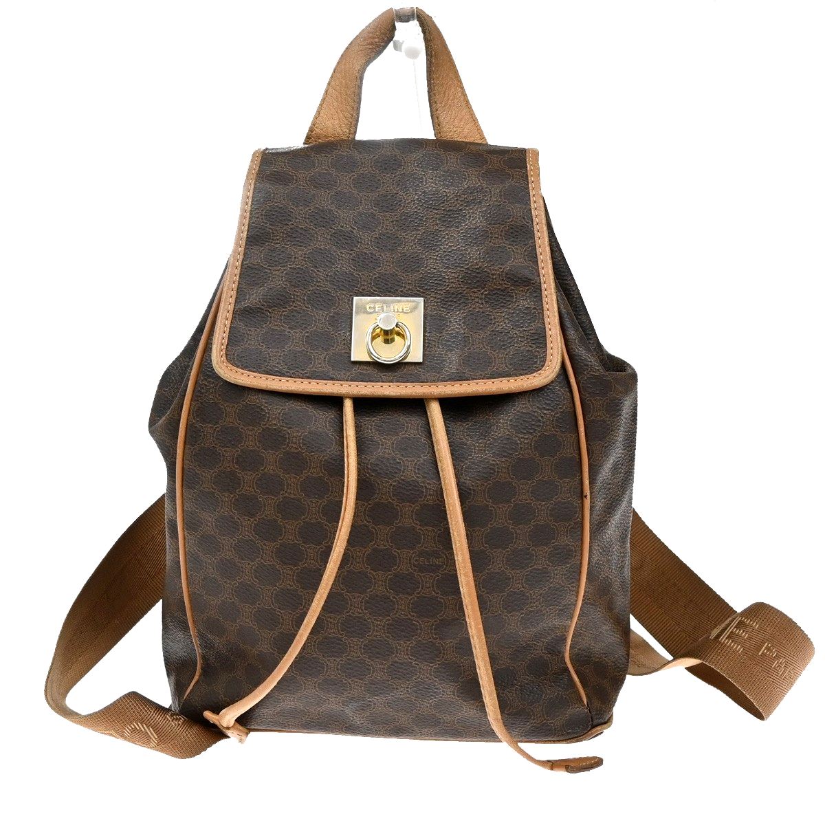 CELINE Logo Macadam Pattern Backpack Bag PVC Leather Brown GHW 33KB570
