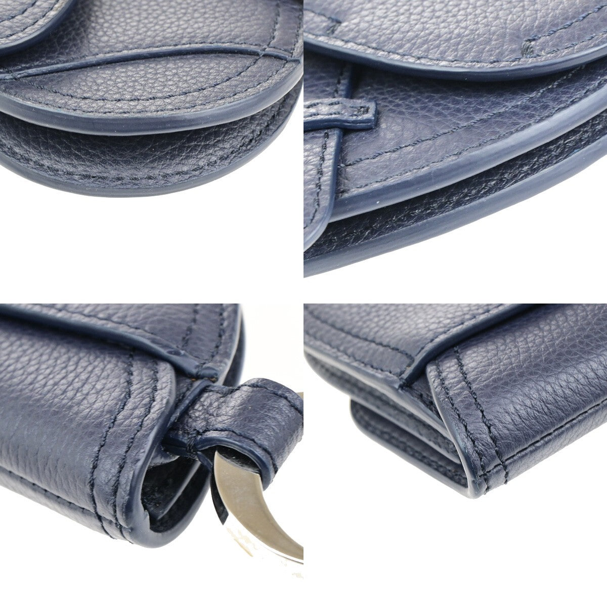 CHRISTIAN DIOR CD Logo Saddle Mini Pouch Bag Leather Navy Blue SHW Italy 85RK754