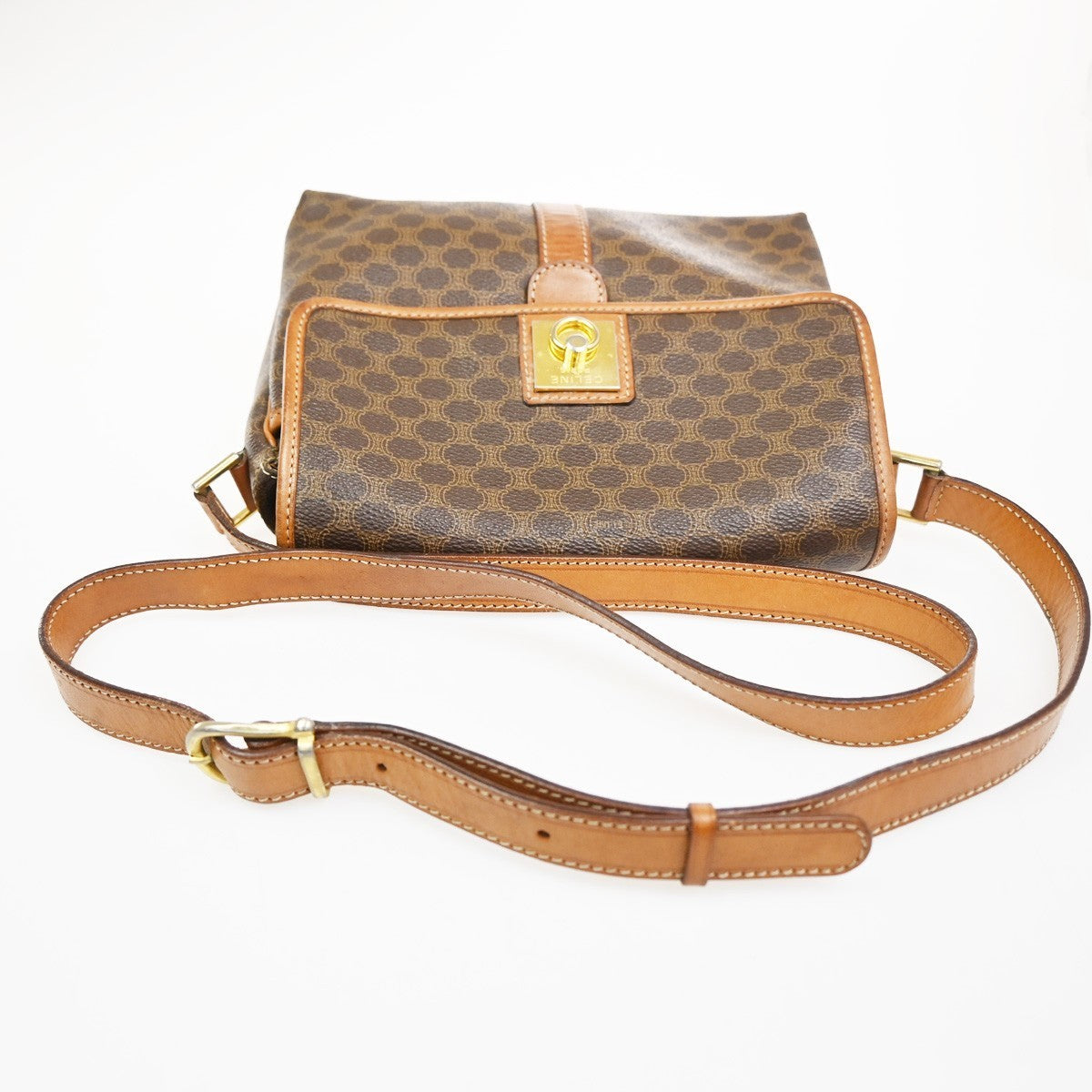 CELINE Logo Macadam Pattern Shoulder Bag PVC Leather Brown Italy GHW 30KC524
