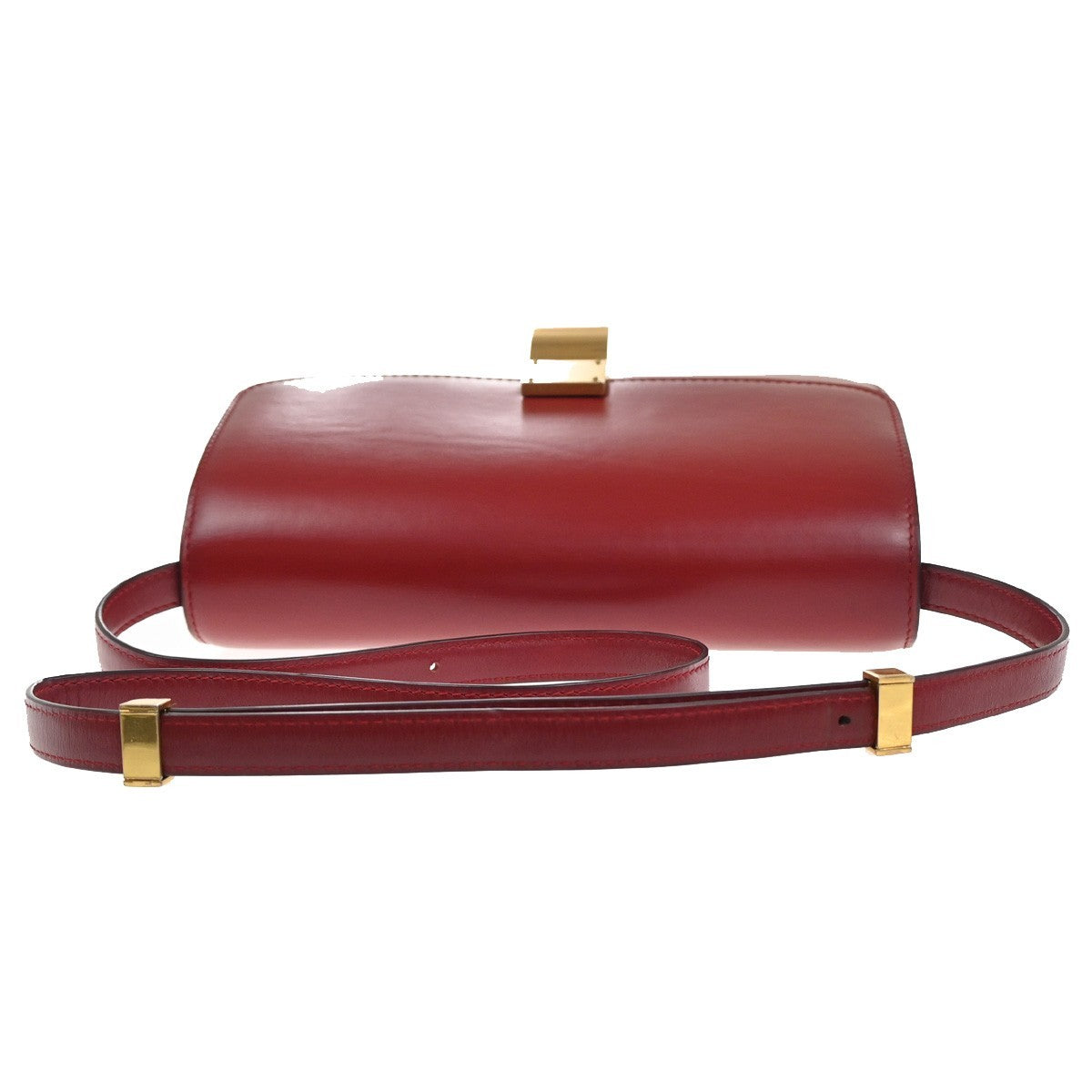 CELINE Logo Classic Box Flap Shoulder Bag Leather Red GHW Italy 92MA438