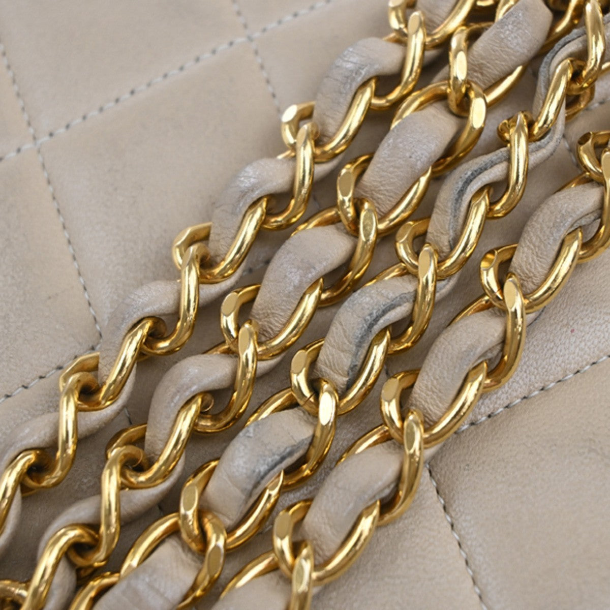 CHANEL CC Diana Matelasse 22 Chain Shoulder Bag Leather Beige Vintage 397RF995