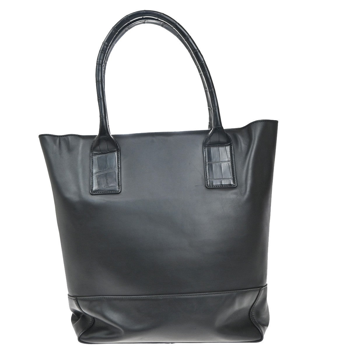 BOTTEGA VENETA Logo Shoulder Tote Bag Embossing Leather Black Italy 75KP333
