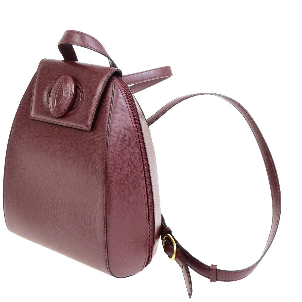 MUST DE CARTIER 2C Logo Back Pack  Leather Bordeaux Gold Made in France 35EA250