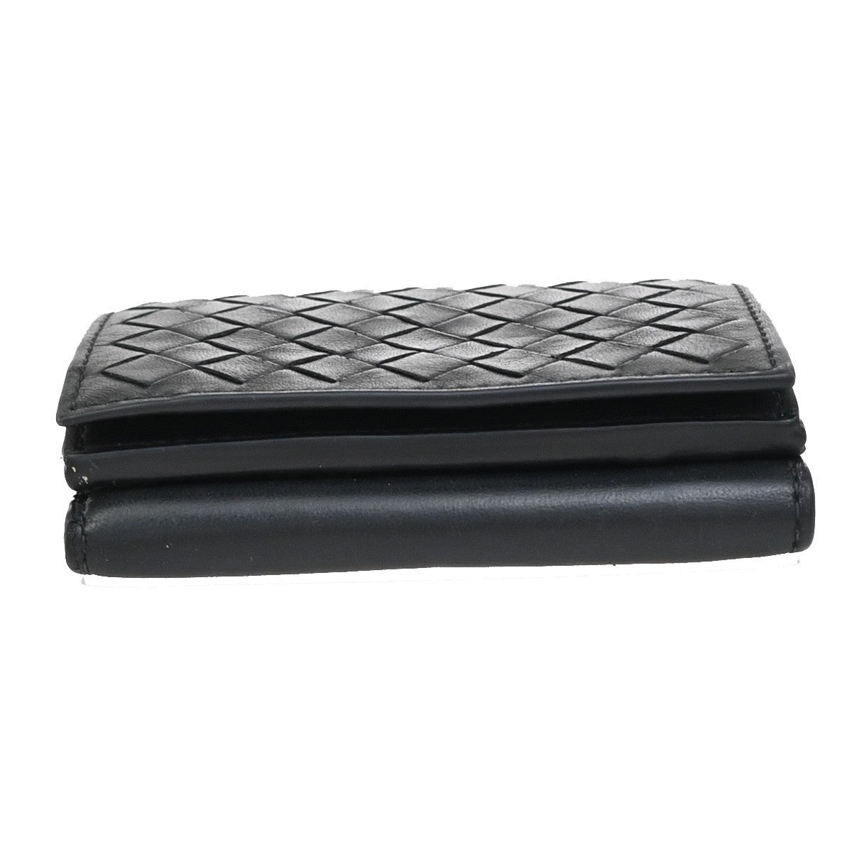 BOTTEGA VENETA INTRECCIATO Trifold Compact Wallet Leather Black Italy 67EG205