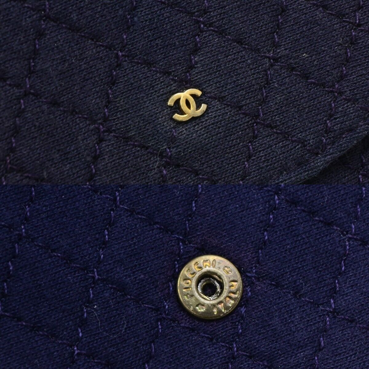 CHANEL Micro Matelasse Pouch Bag Canvas Leather Navy Blue GHW Accessory 73KA444