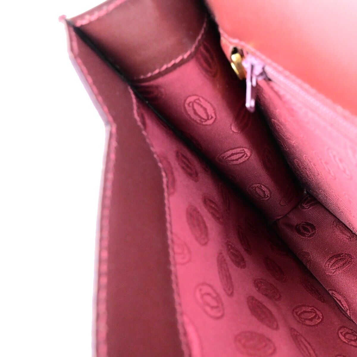 MUST DE CARTIER 2C Logo Clutch Hand Bag Leather Burgundy GHW Italy 05EC983