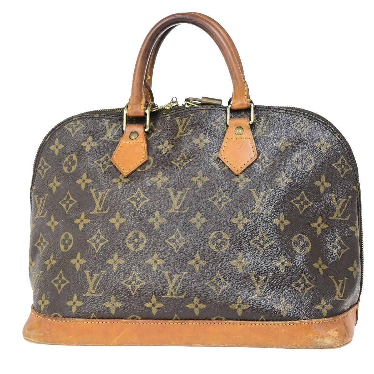 LOUIS VUITTON LV Logo Alma Hand Bag Monogram Leather Brown U.S.A. M51130 36FB182