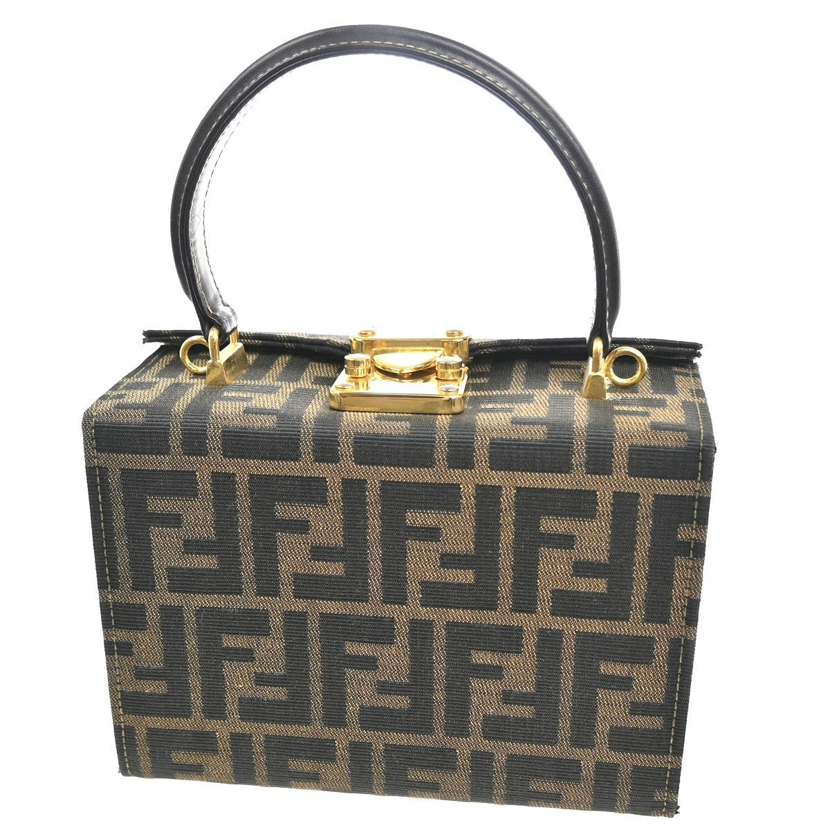 50.LiveFENDI Zucca Pattern Shoulder Hand Vanity Bag Canvas Leather Italy 11MA316