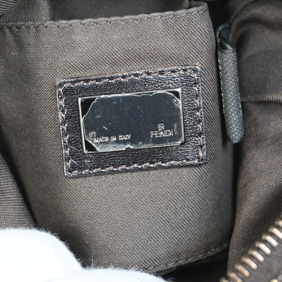 FENDI Logo Zucchino Mini Hand Bag Canvas Leather Brown Silver Italy 61HB935