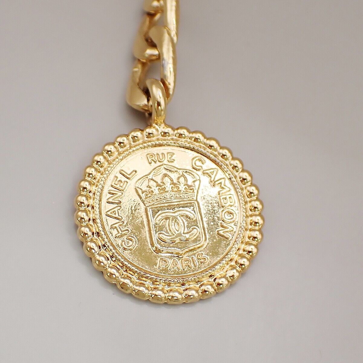 CHANEL CC Logo Cambon Medallion Charm Chain Belt Gold GHW Accessory 95RK025