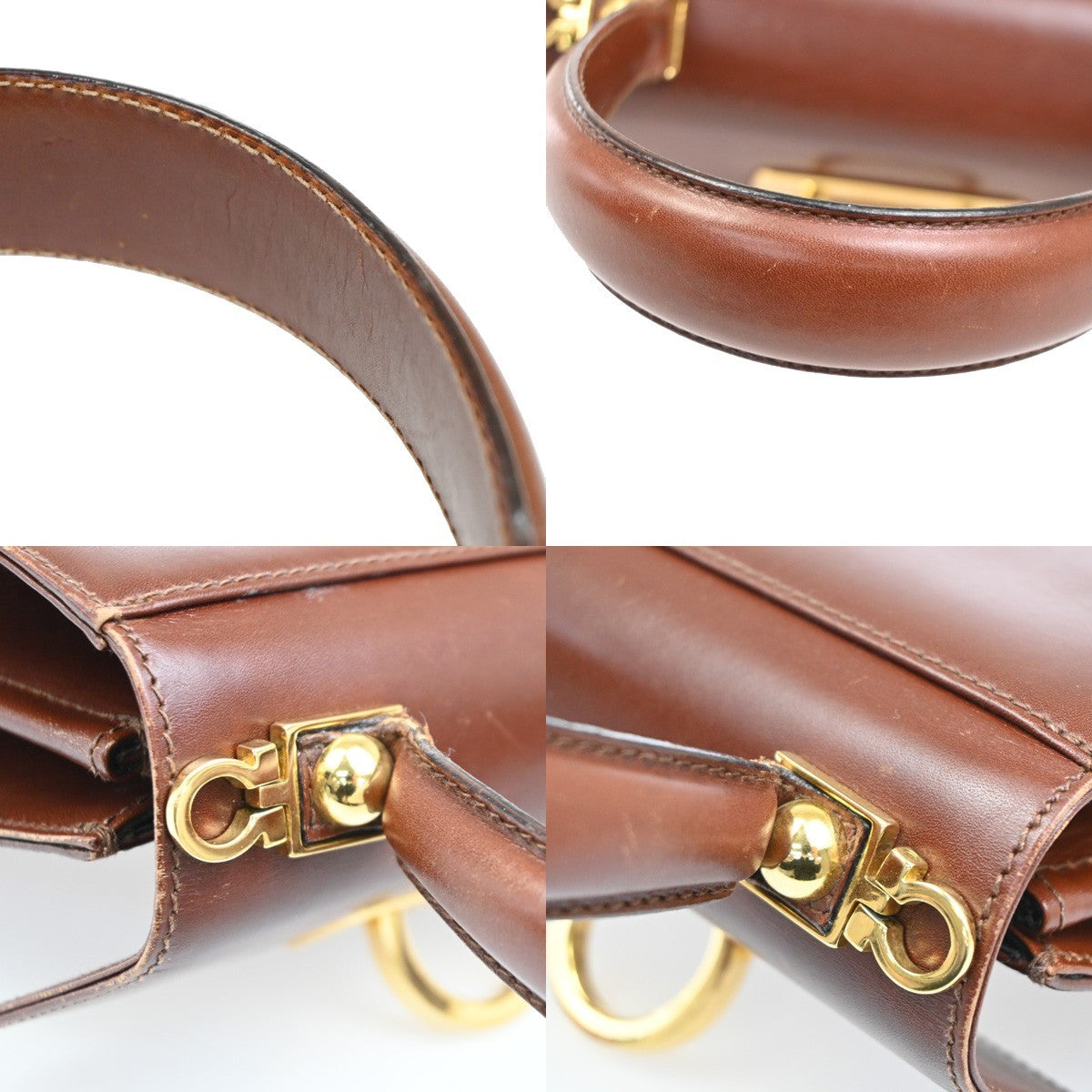 Salvatore Ferragamo Gancini 2Way Shoulder Hand Bag Leather Brown Gold 34CA728