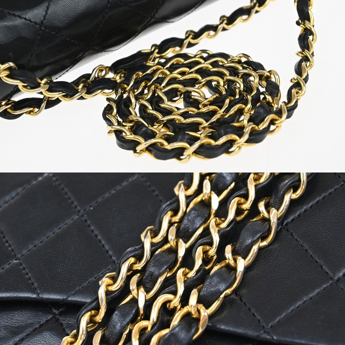 CHANEL CC Matelasse 25 Double Flap Chain Shoulder Bag Leather Black GHW 805RF615