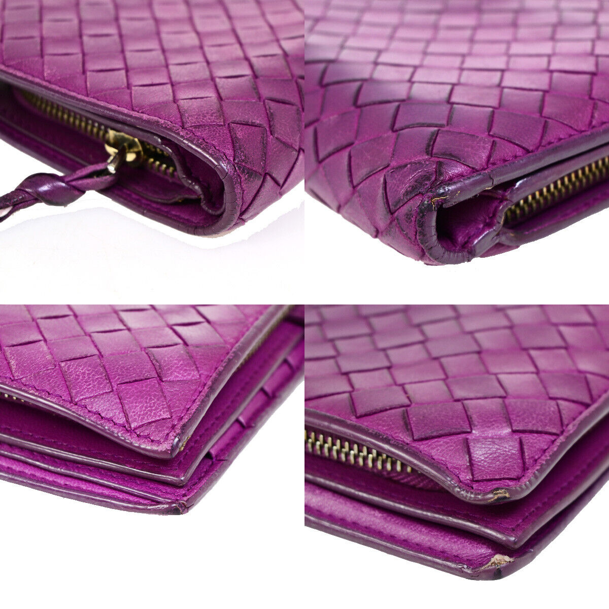 BOTTEGA VENETA Logo Intrecciato Bifold Long Wallet Leather Purple Italy 01EB557