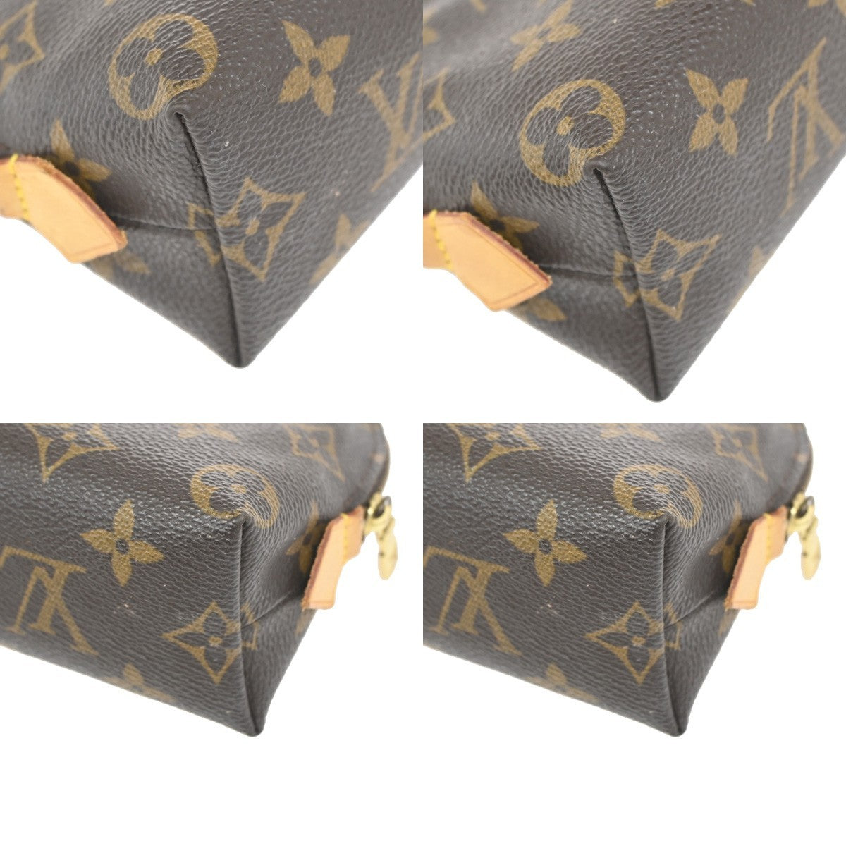 LOUIS VUITTON Logo Pochette Cosmetic Pouch Monogram Leather Brown M47515 67AA199