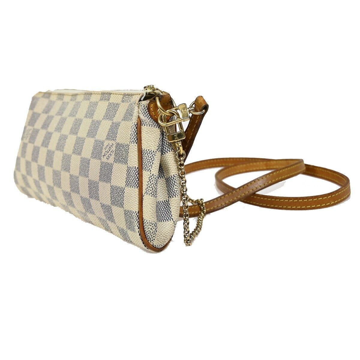 LOUIS VUITTON Eva Chain Shoulder Bag Damier Azur Leather White N55214 10FA502