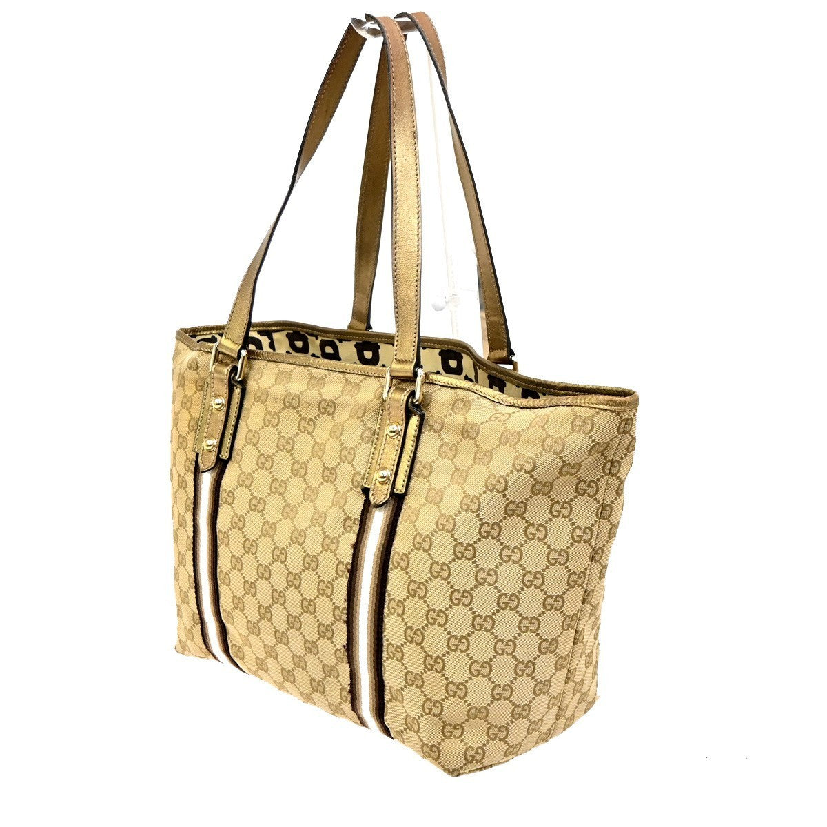 GUCCI GG Sherry Line ShoulderTote Bag Canvas Leather Beige Italy 137396 31MA072