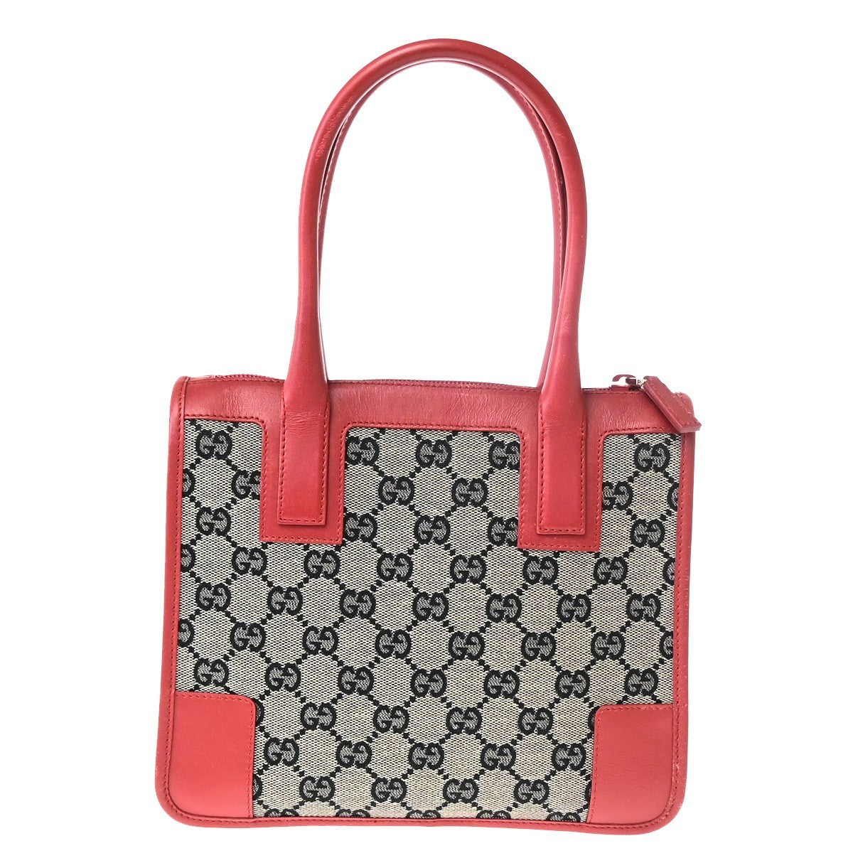 GUCCI Logo GG Pattern​ Hand Bag Canvas Leather Red Black GHW Italy 70KD119