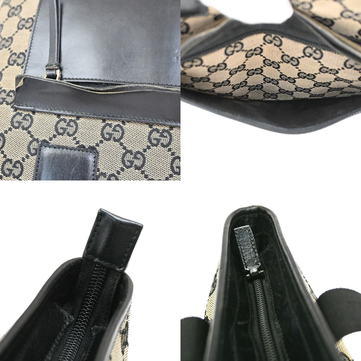 GUCCI Logo GG Pattern Shoulder Hand Bag Canvas Leather Bk Beige Italy 02CA997