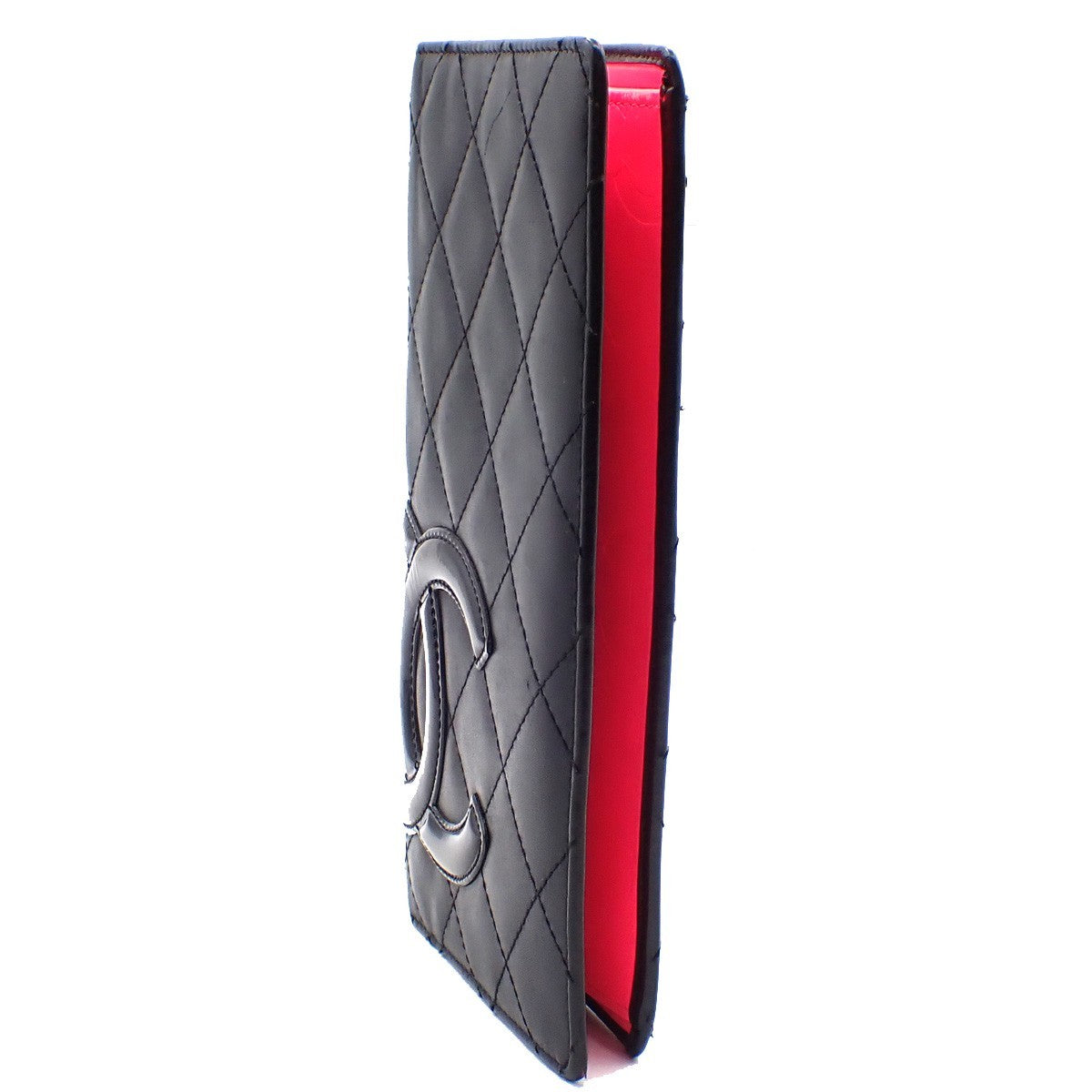 CHANEL CC Logo Cambon Long Bifold Wallet Purse Leather Black Pink Italy 33KC572