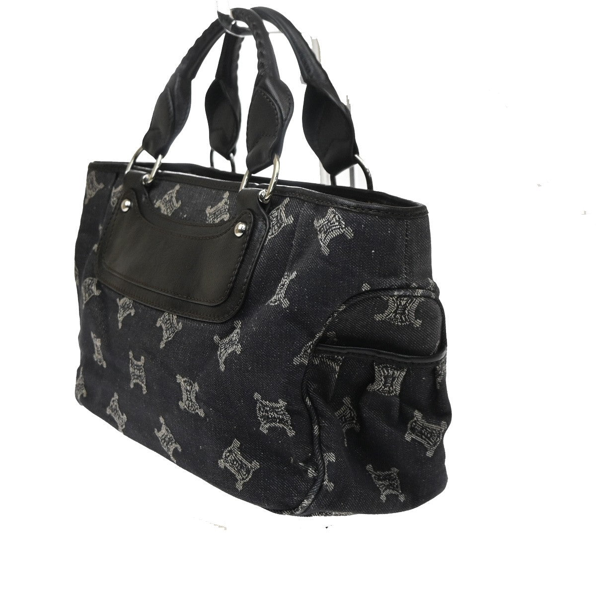 CELINE Logo Macadam Pattern Boogie Hand Bag Denim Leather Black SHW 34KD102