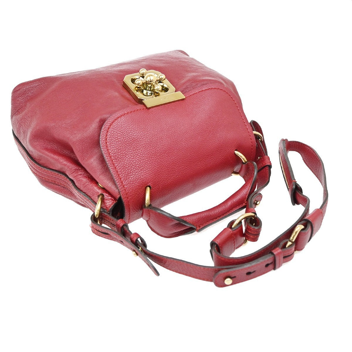 CHLOE Logo Elsie 2Way Shoulder Hand Bag Leather Red GHW 34RL416