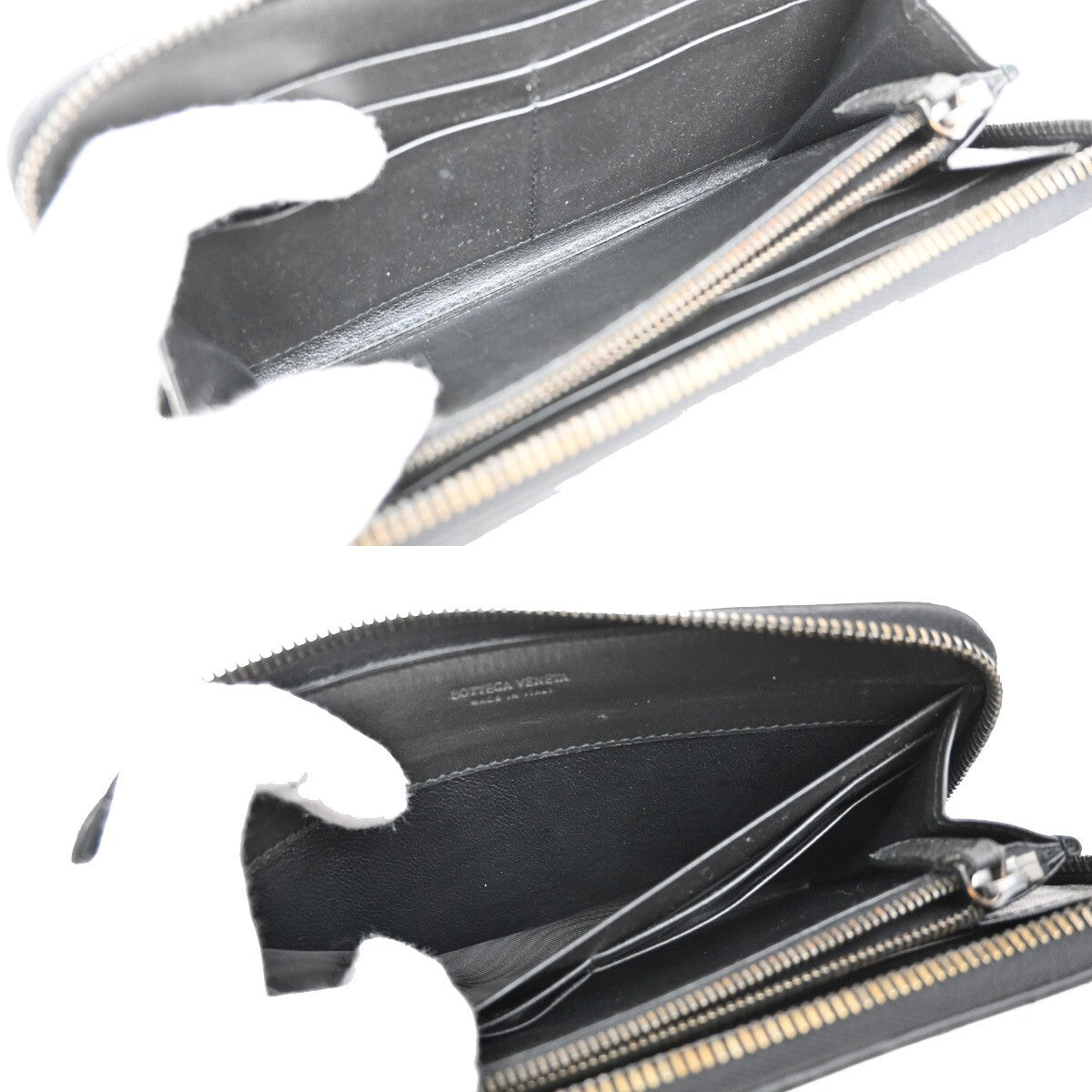 BOTTEGA VENETA Intrecciato Zipper Around Long Wallet Leather Black Italy 65EE296