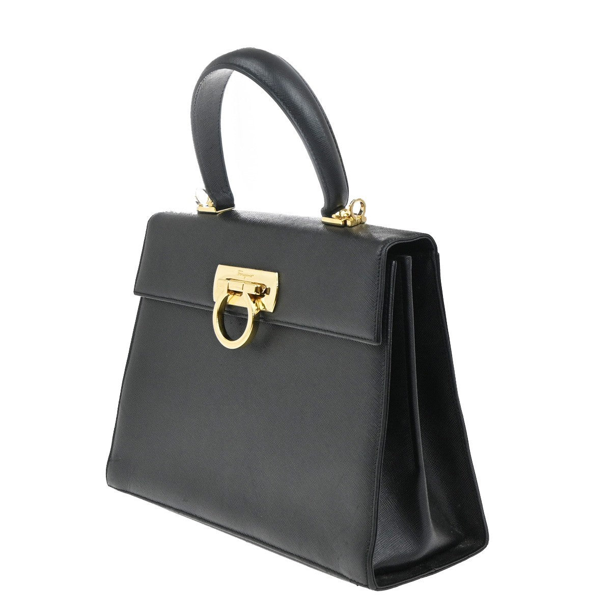 SALVATORE FERRAGAMO Logo Gancini Mini Hand Bag Leather Black GHW Italy 38EG303