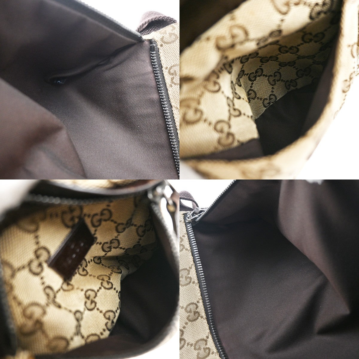 GUCCI GG Logo Double Pocket Bum Bag Canvas Leather Brown SHW Italy 85EG285