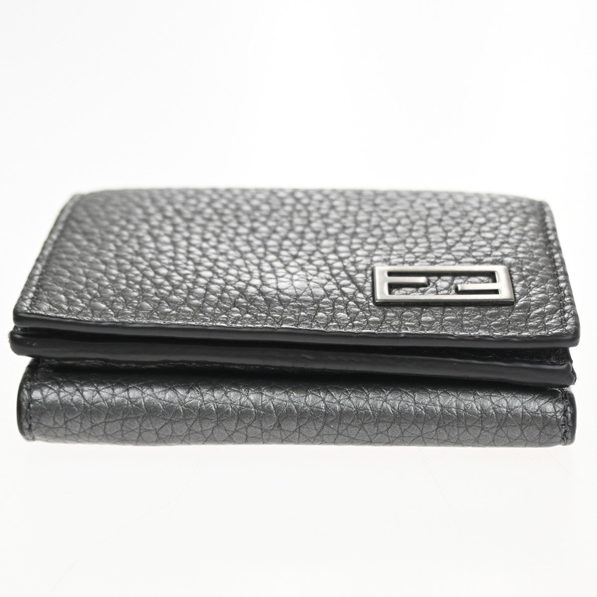 FENDI Logo Mini Trifold Campact Wallet Purse Leather Gray SHW Italy 31CA863