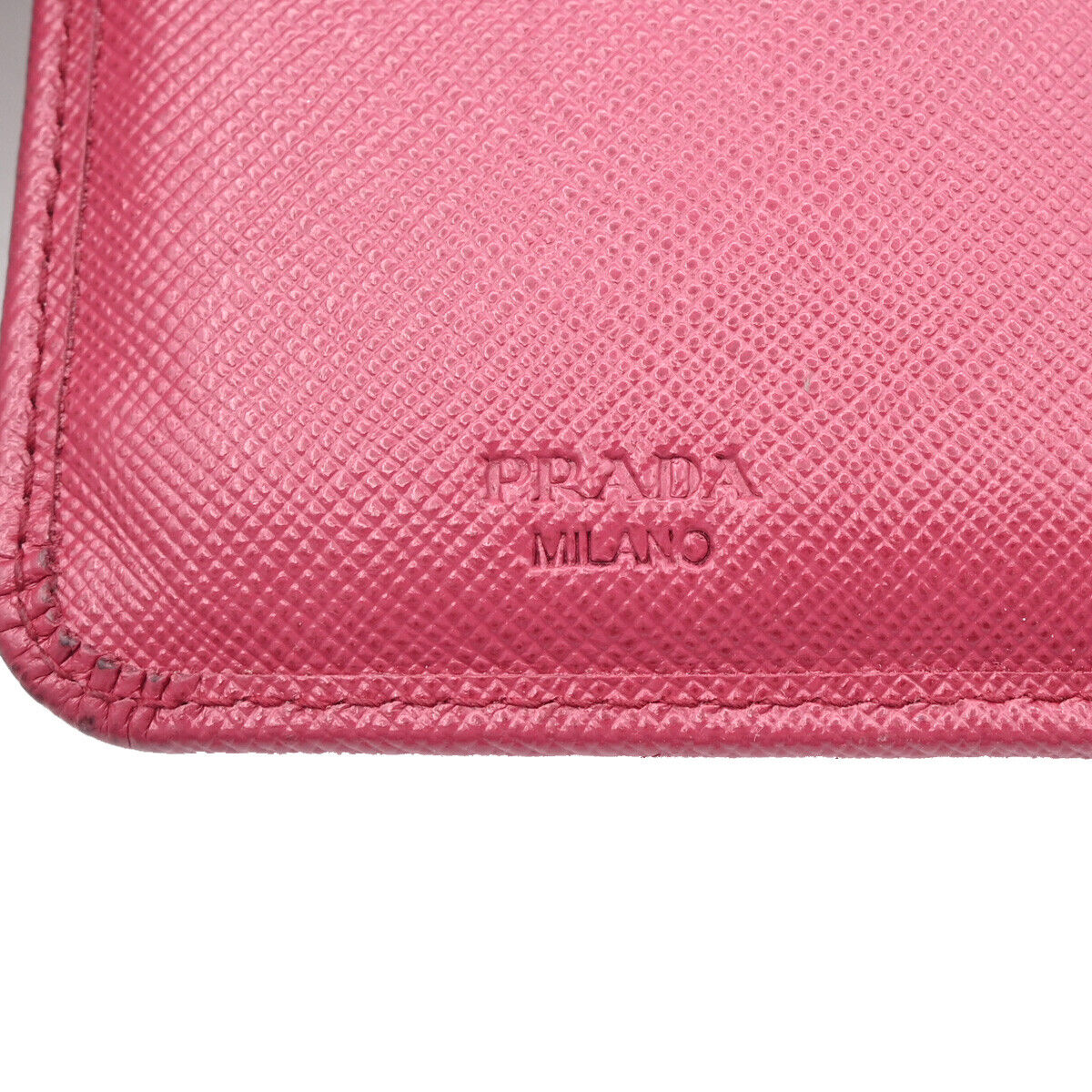 PRADA Logo Saffiano Bifold Wallet Purse Ibisco Pink GHW 69YE529