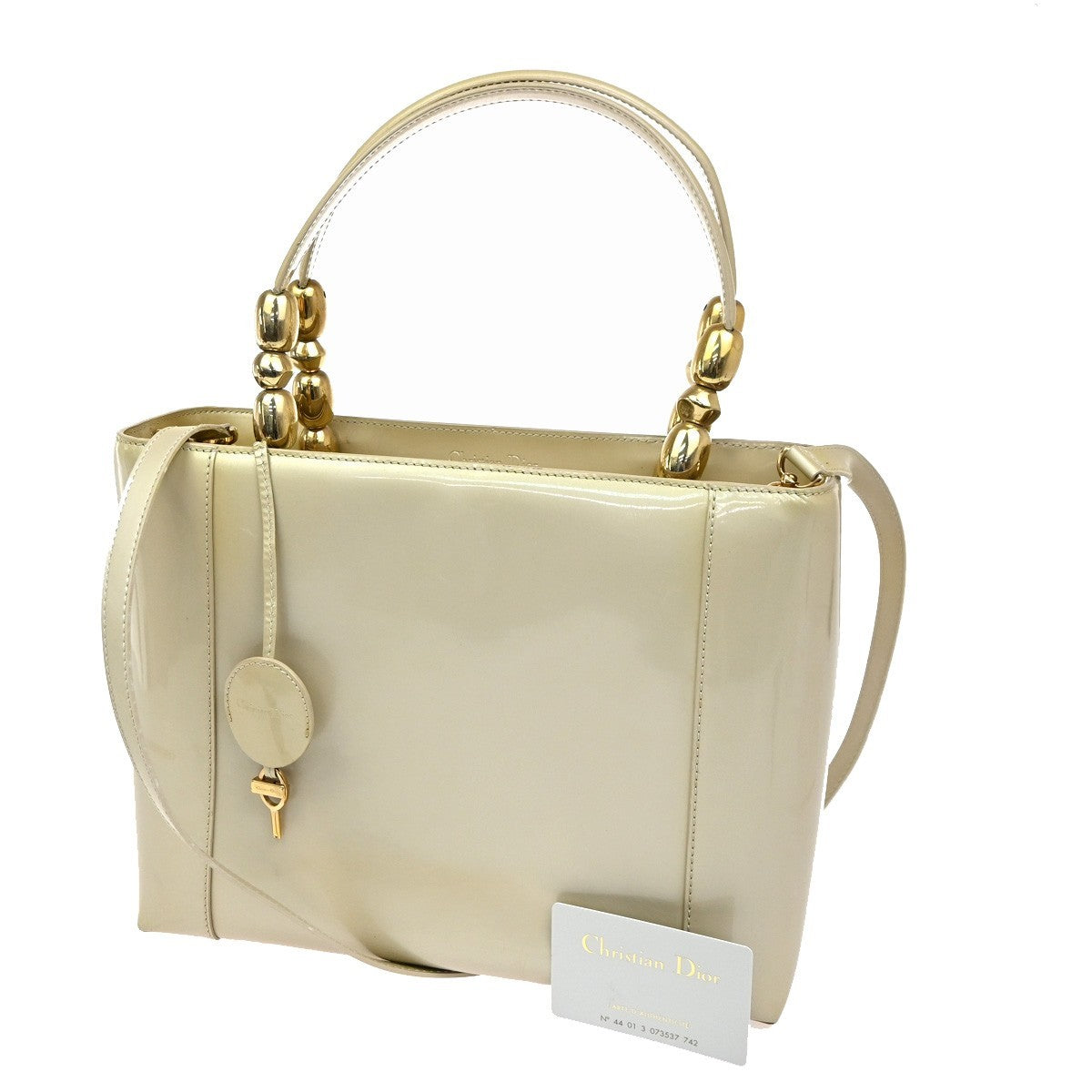 CHRISTIAN DIOR Malice Pearl 2Way Shoulder Bag Patent Leather Beige Italy 88KC463