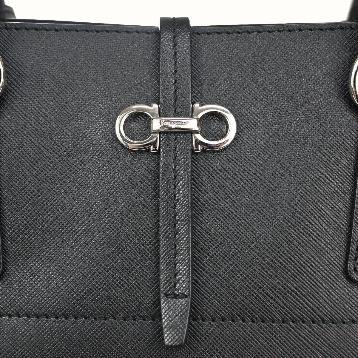 SALVATORE FERRAGAMO Gancini Hand Bag Leather Black Silver Made in Italy 61HB058