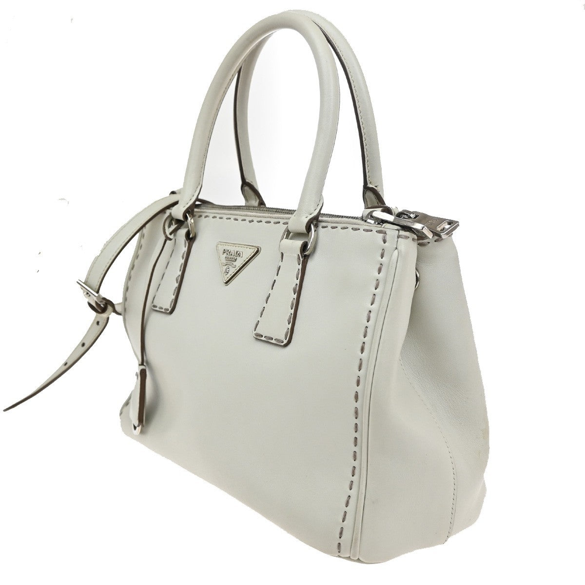 PRADA Galleria 2Way Shoulder Hand Bag Leather Suede White Italy 18CA397