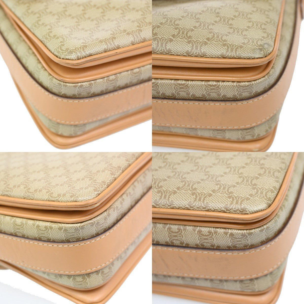 18.Live CELINE Macadam Pattern Shoulder Bag PVC Leather Beige Italy 68KP162