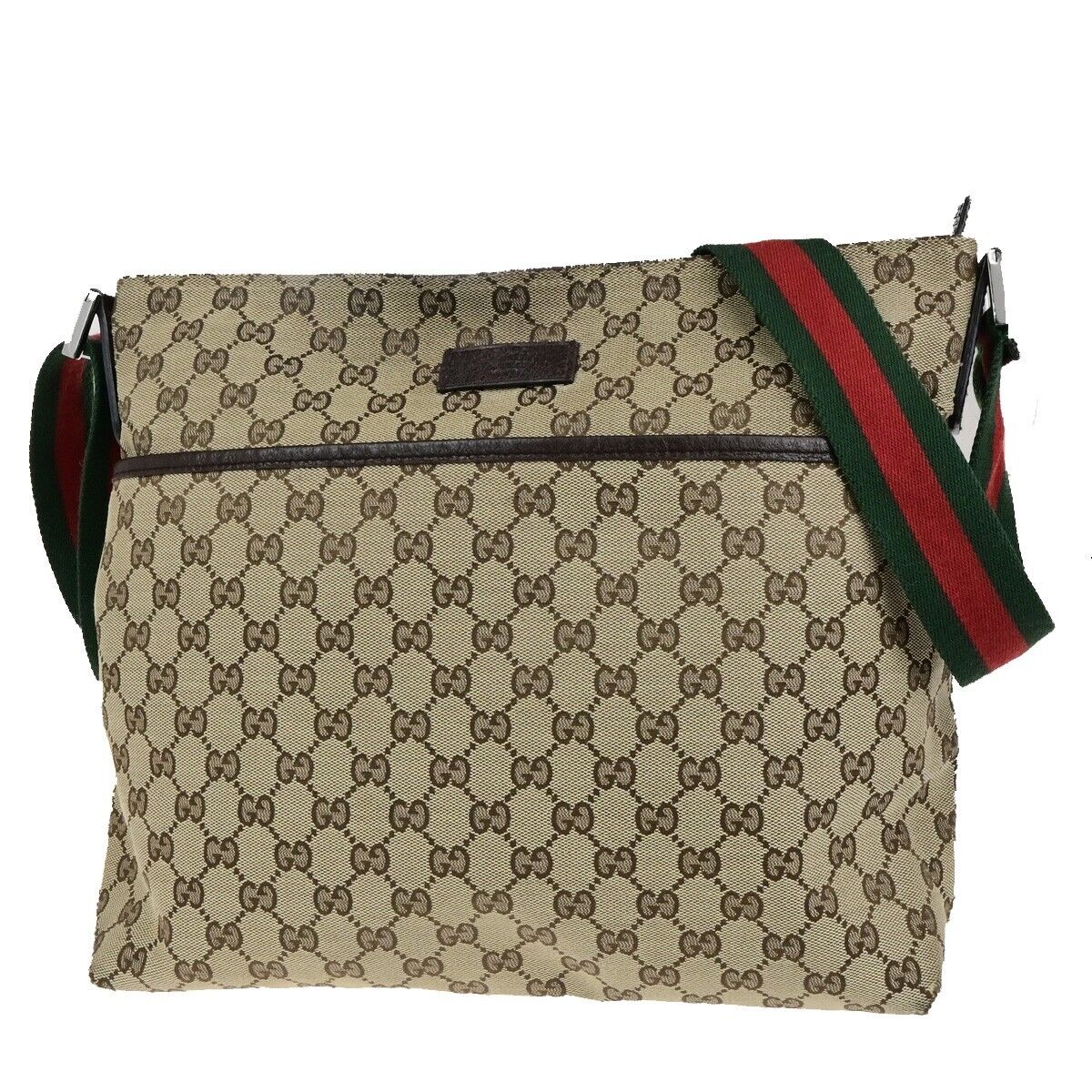 GUCCI GG Pattern Sherry Shoulder Bag Canvas Leather Brown SHW Italy 39ED283