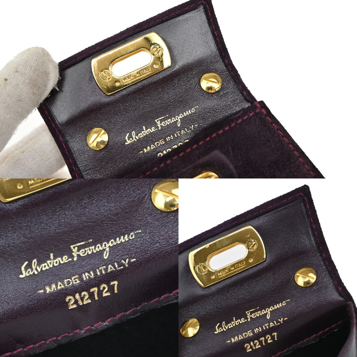 SALVATORE FERRAGAMO Gancini Mini Chain Shoulder Bag Suede Leather Purple 80KP154