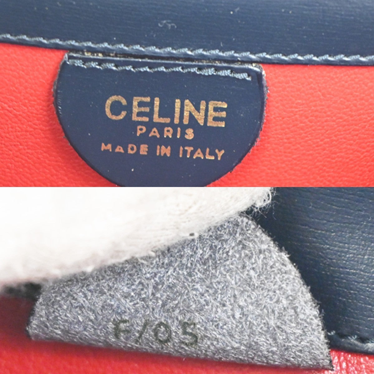 CELINE Logo Gancini Top Handle Hand Bag Leather Navy Blue Gold Italy 38TA361