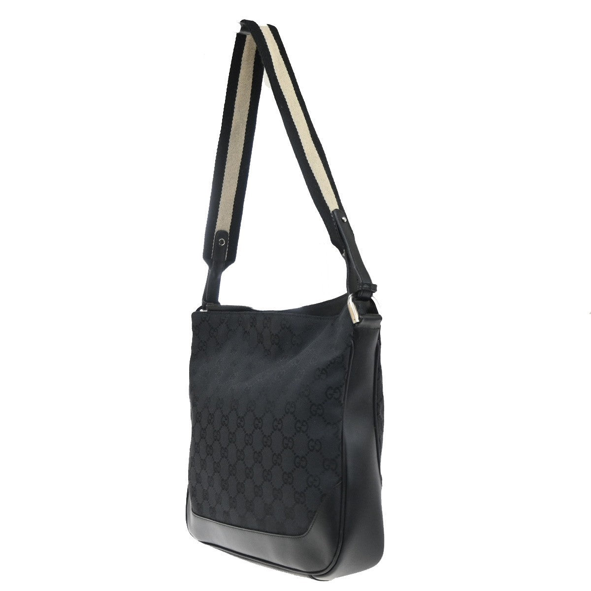 GUCCI GG Pattern Sherry Line Shoulder Bag Canvas Leather Black SHW Italy 32KC939
