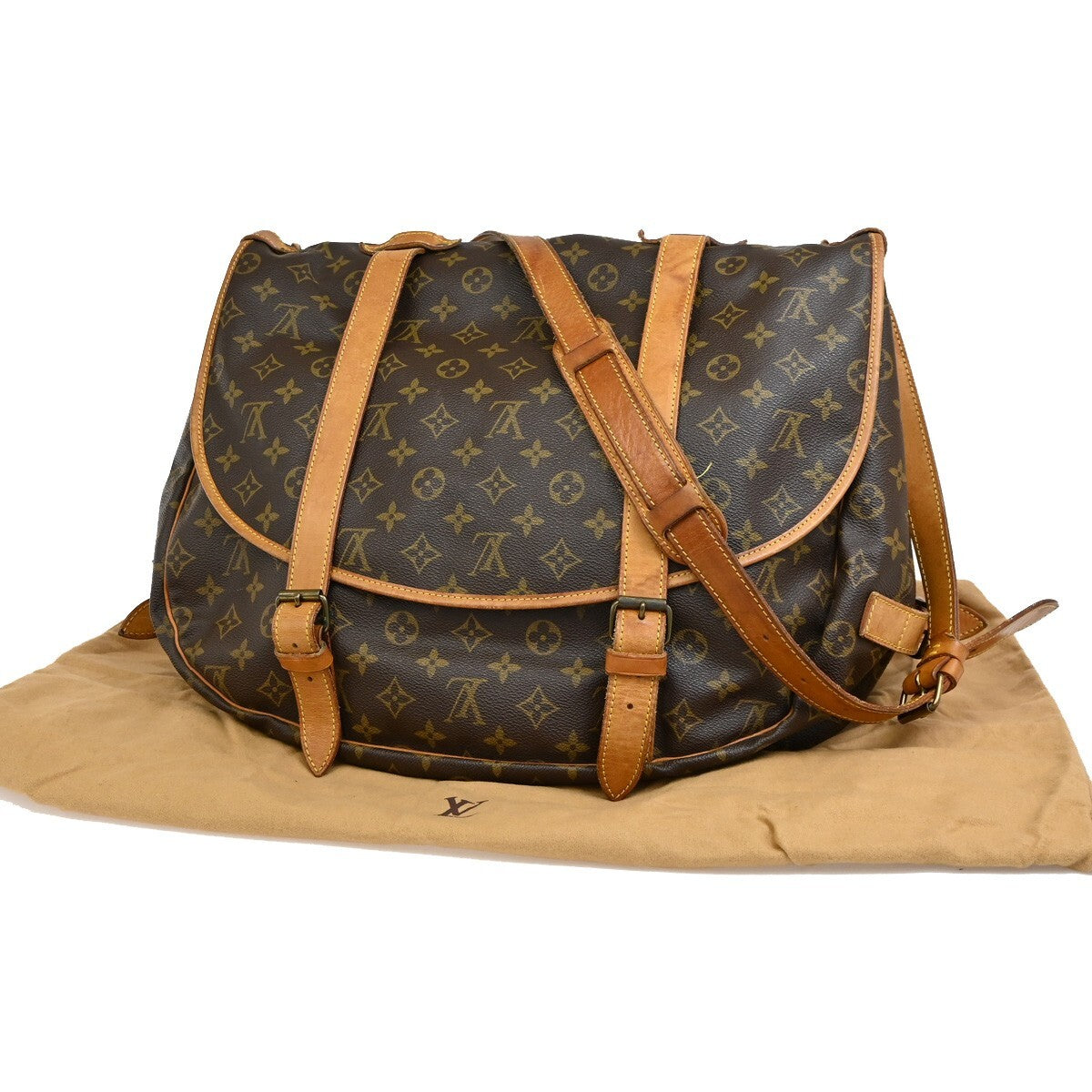 LOUIS VUITTON Logo Saumur 43 Shoulder Bag Monogram Leather Brown M42252 85FB601