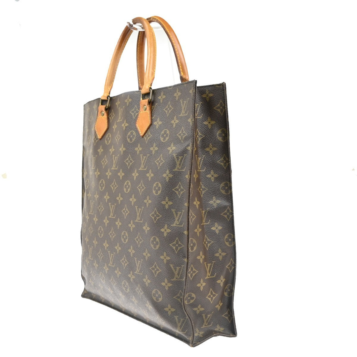LOUIS VUITTON Logo Sac Plat Hand Tote Bag Monogram Leather Brown M51140 67MA451