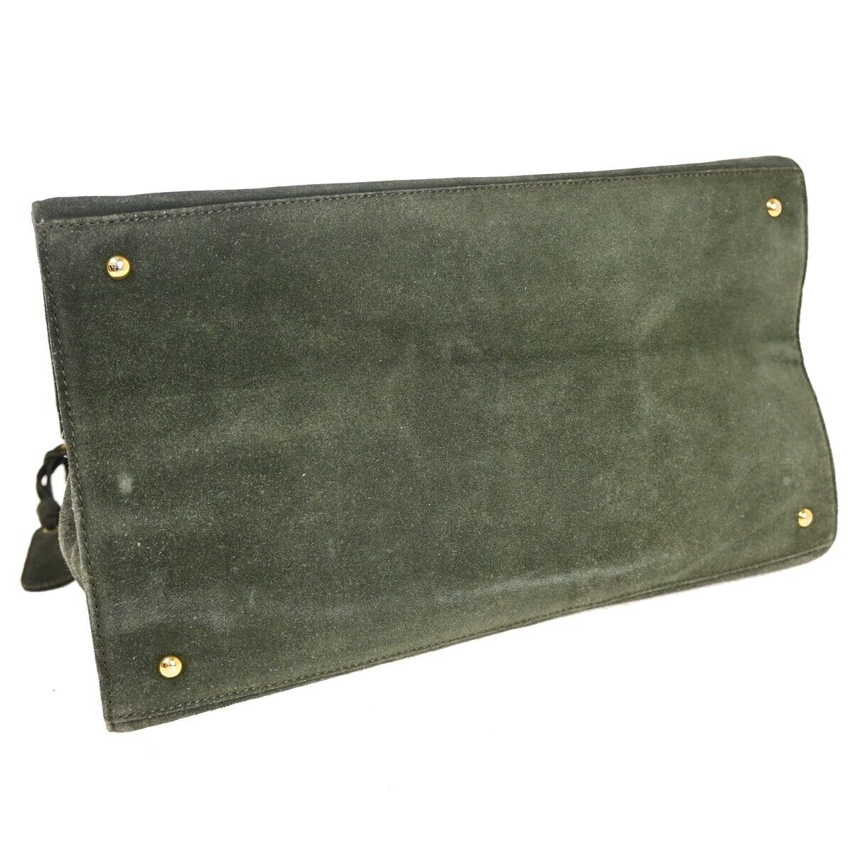 CHANEL CC Logo Shoulder Tote Bag Suede Skin Leather Khaki GHW Vintage 18HB212