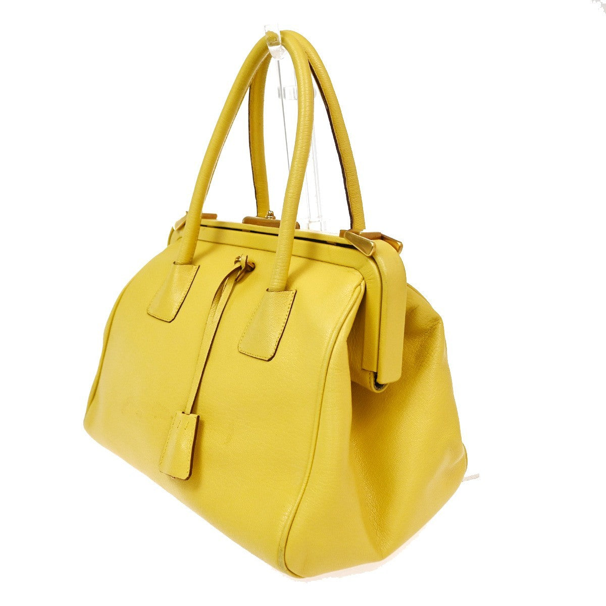 PRADA MILANO Doctor's Hand Bag Leather Yellow GHW Italy 83TA671