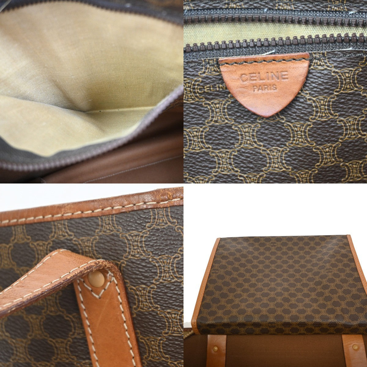 CELINE Logo Macadam Pattern Shoulder Bag PVC Leather Brown GHW Italy 69KC941
