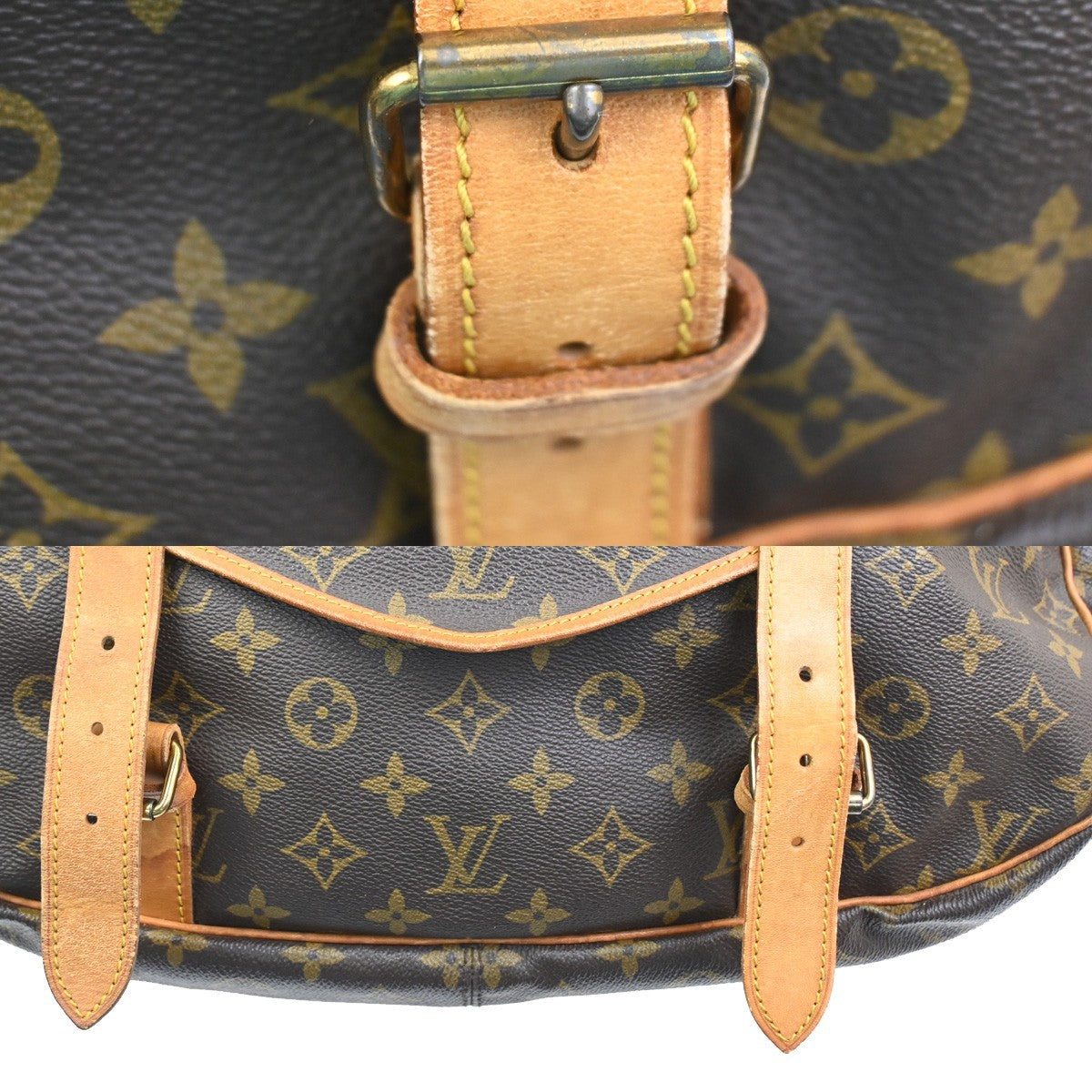 LOUIS VUITTON Logo Saumur 43 Shoulder Bag Monogram Leather Brown M42252 84ZA235